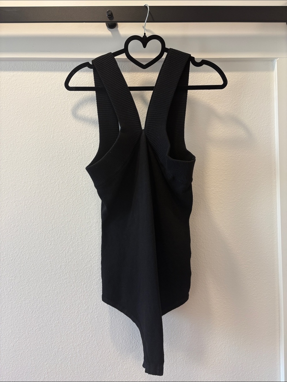 Women's Black Ribbed Asymmetric Bodysuit